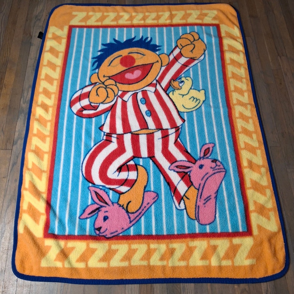 Vintage Sesame Street Ernie Baby Soft Blanket Throw Pj's Rubber Duckie Bunny ZZZ